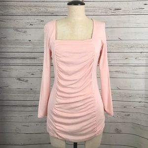 INC International Concepts Wome's Ruched Front Square-Neck PINK Top Size M